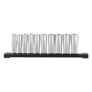 Juego de 10 vasos largos de 3/8" en raíl de transporte-métrica