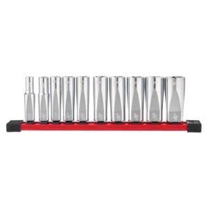 Juego de 10 vasos largos de 3/8" en raíl de transporte-SAE