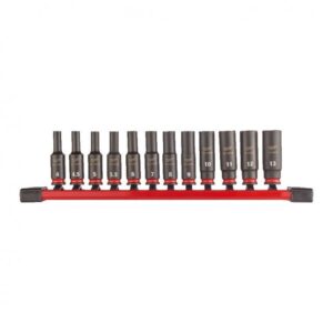 12 vasos largos Shockwave de 1/4" en soporte raíl