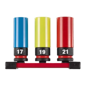 Juego de 3 vasos para llantas 1/2" largos en raíl de transporte